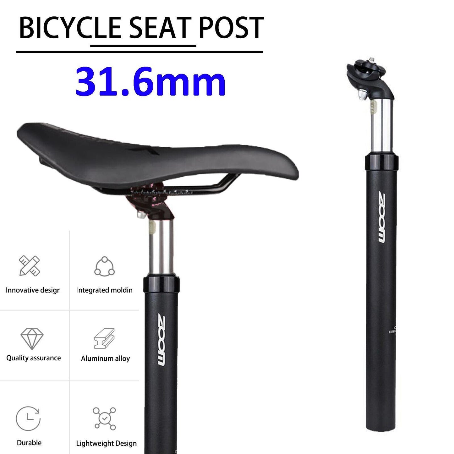 Black Aluminum Alloy 31.6mm 350mm Suspension Bicycle Bike Seat Post