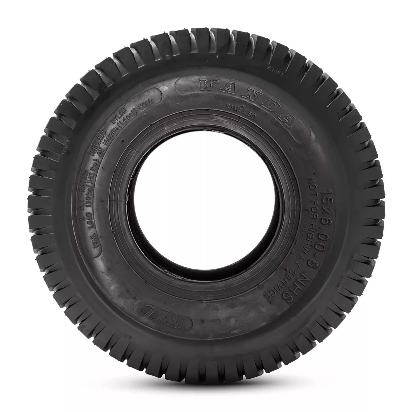 Ride on Mower Tyre 2 Ply Turf 15 x 6.00 - 6" inch Commercial Tubeless Tire