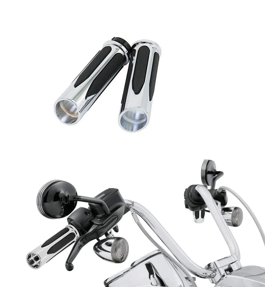 Chrome Custom Motorcycle 1'' Hand Grips Handle Bar End For Harley Honda Yamaha