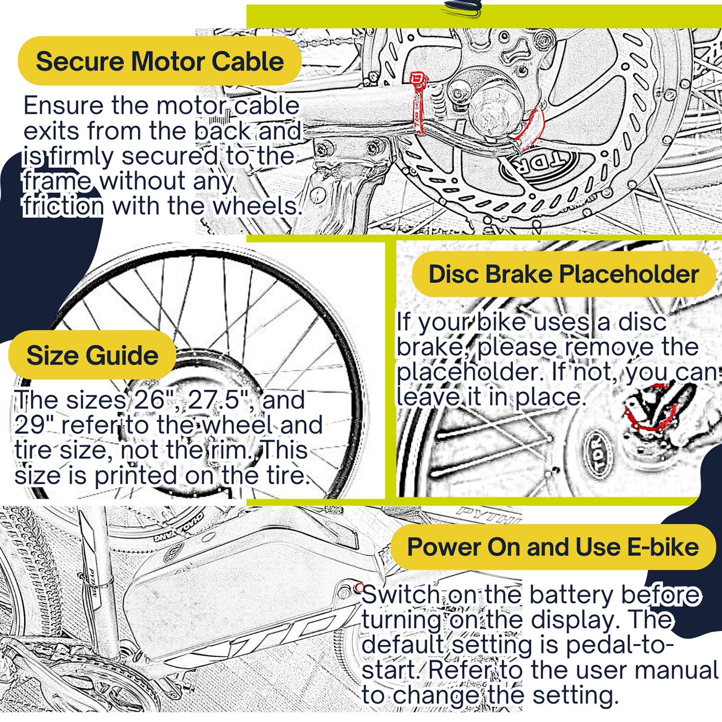 26" x 4.0 1500W Fat Tyre Rear Electric Bike Conversion Kit 20AH Samsung Cell