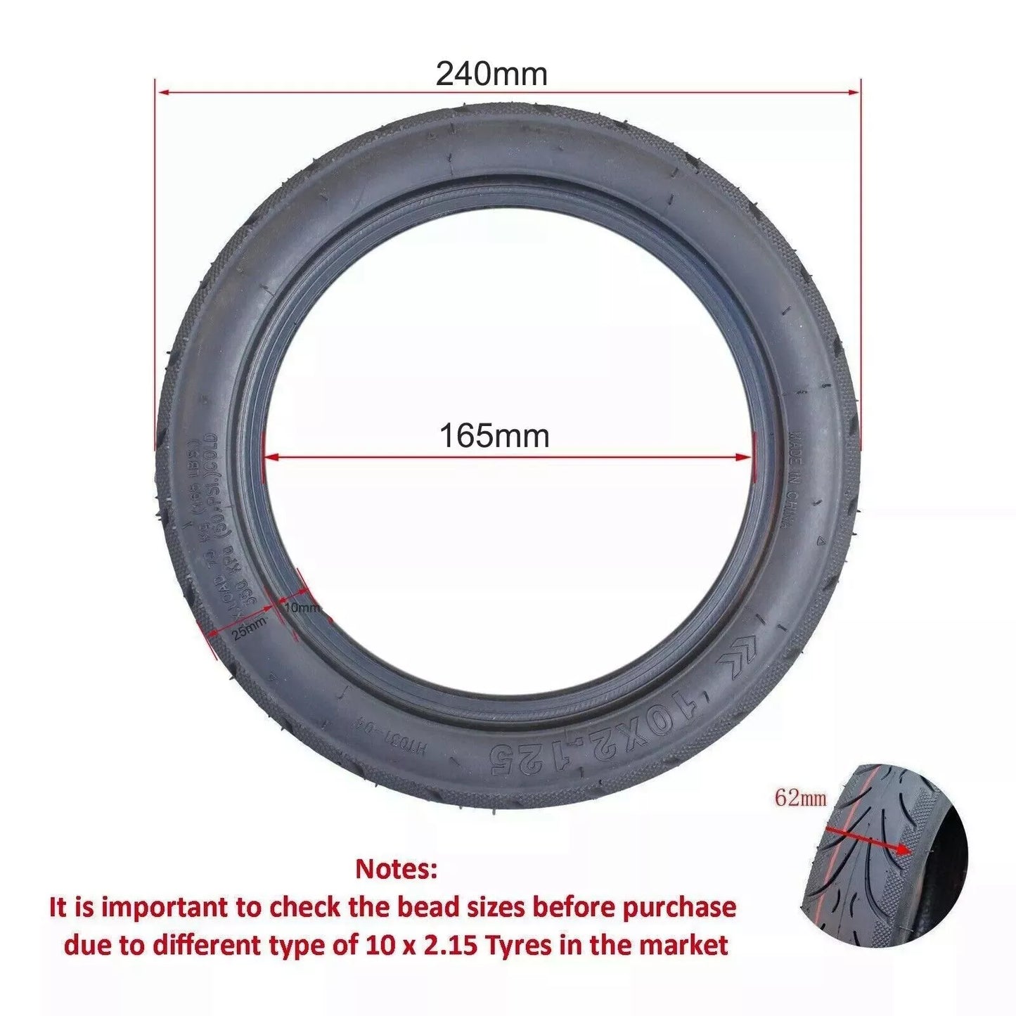 Self-sealing 10*2 125 Tubeless Tire for Ninebot F20 F30 F40 Electric Scooter