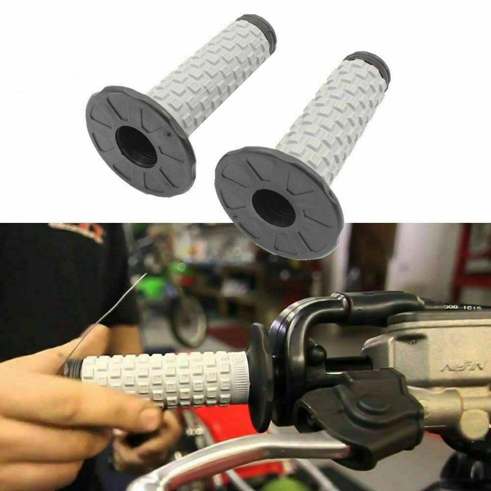 Twist Throttle + Grey Rubber Hand Grips For Dirt Bike Motocross Off Road Motorcycle - TDRMOTO