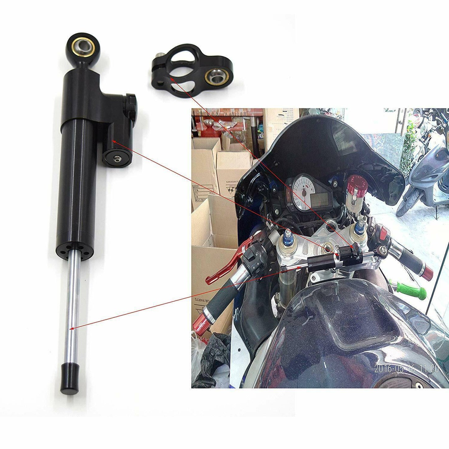 Gold Universal CNC Steering Damper Motorcycle Linear Stabilizer Reversed Safety Control - TDRMOTO